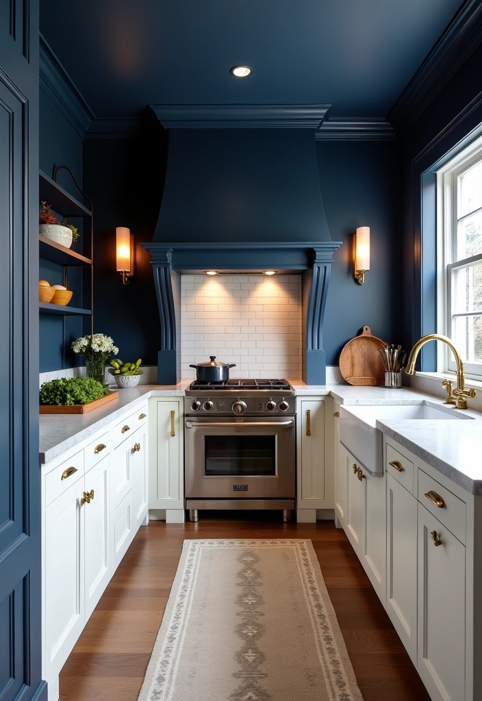 21 Stunning Paint Colors That Will Transform Your White Cabinet Kitchen! - 21. Midnight Blue