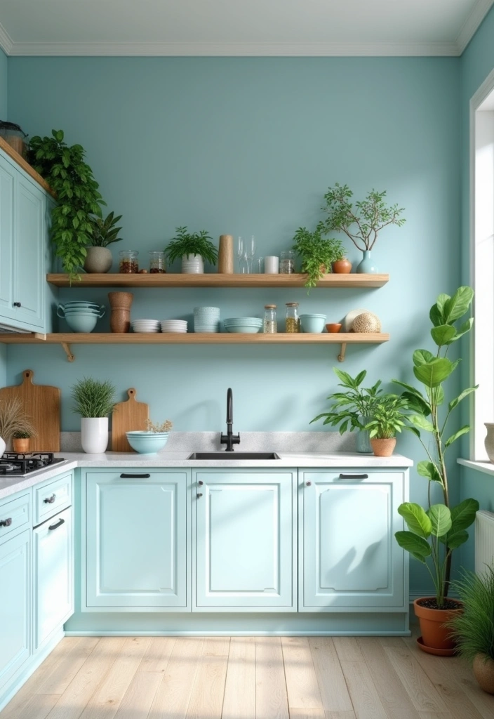 21 Stunning Paint Colors That Will Transform Your White Cabinet Kitchen! - 6. Cool Sky Blue