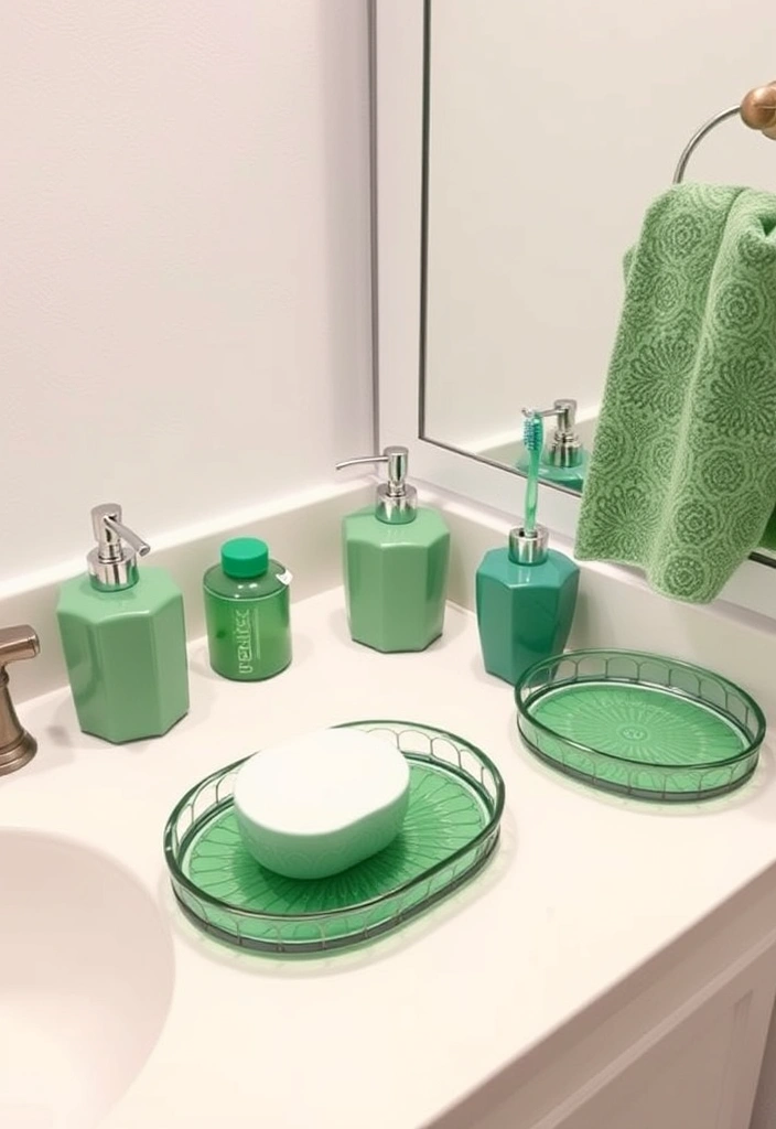 21 Green Bathroom Design Trend Ideas That'll Refresh Your Space (You Won't Believe #7!) - 13. Green Bath Accessories