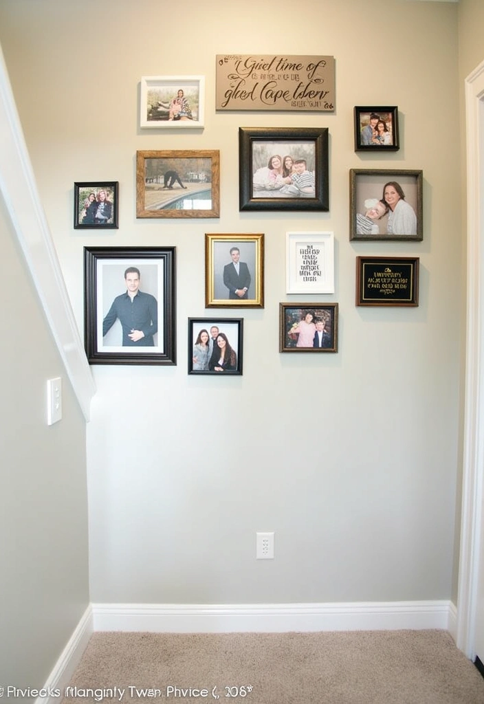 22 Basement Stairwell Ideas That Will Transform Your Space into a Stunning Entryway! - 10. Personalized Gallery Wall