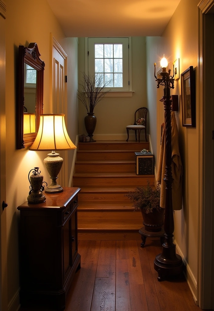 22 Basement Stairwell Ideas That Will Transform Your Space into a Stunning Entryway! - 11. Vintage Charm with Antiques