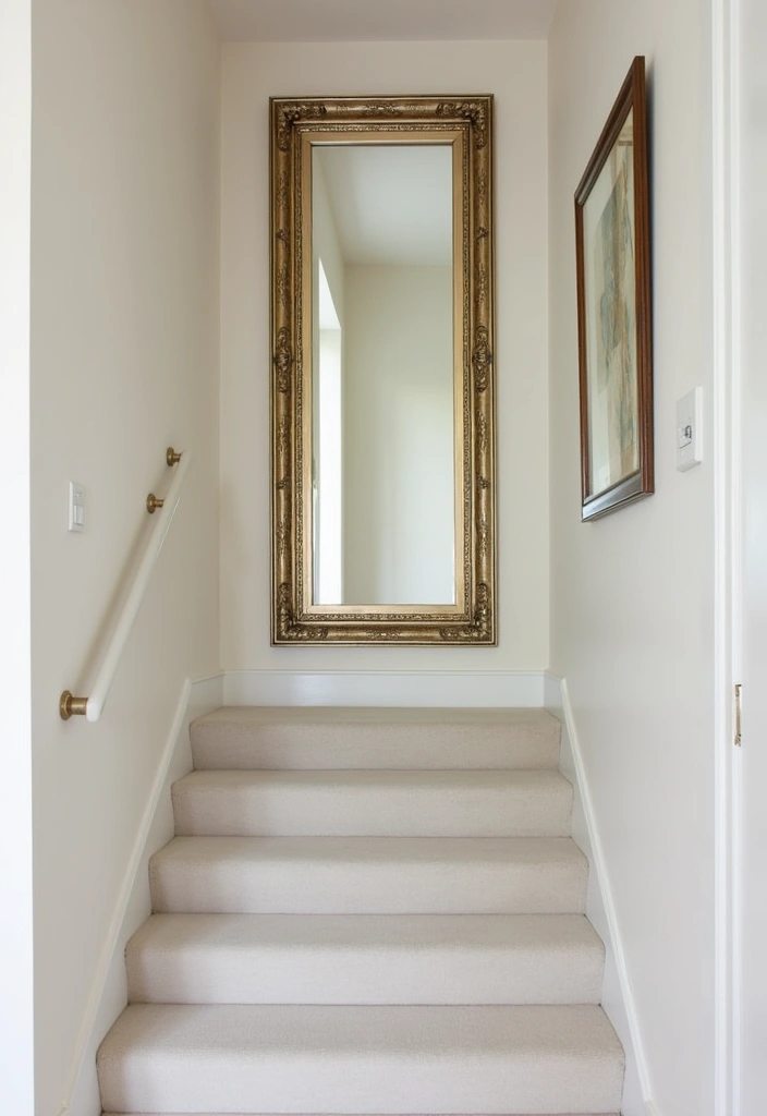 22 Basement Stairwell Ideas That Will Transform Your Space into a Stunning Entryway! - 16. Elegant Mirrors for Illusion