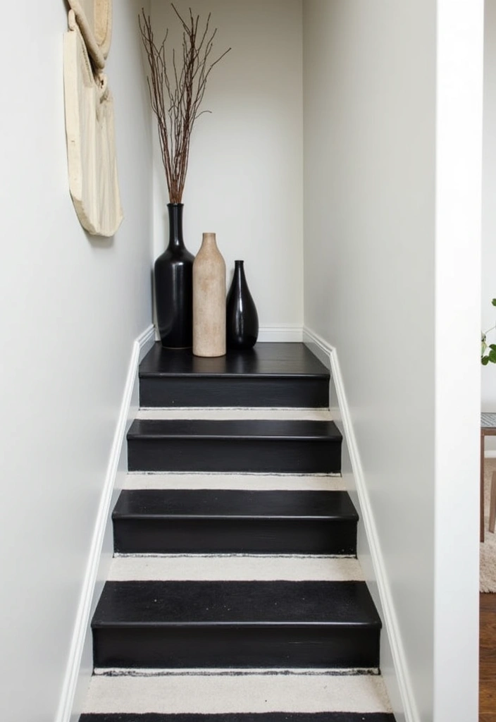 22 Basement Stairwell Ideas That Will Transform Your Space into a Stunning Entryway! - 18. Monochrome Magic