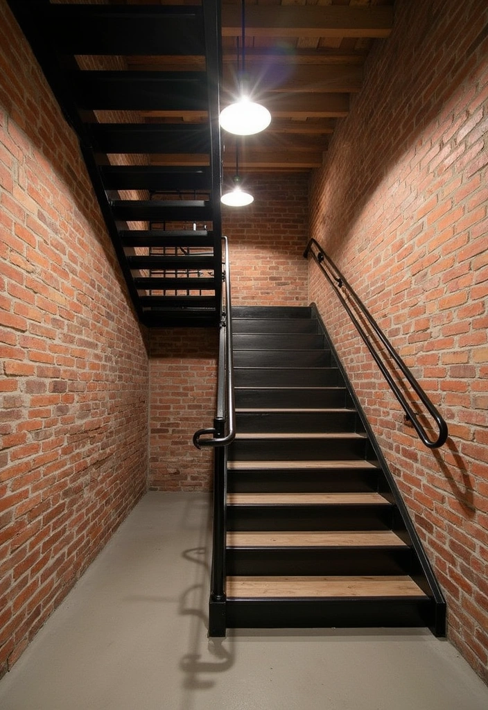 22 Basement Stairwell Ideas That Will Transform Your Space into a Stunning Entryway! - 19. Industrial Chic