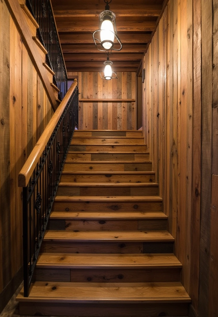 22 Basement Stairwell Ideas That Will Transform Your Space into a Stunning Entryway! - 2. Rustic Wood Accents