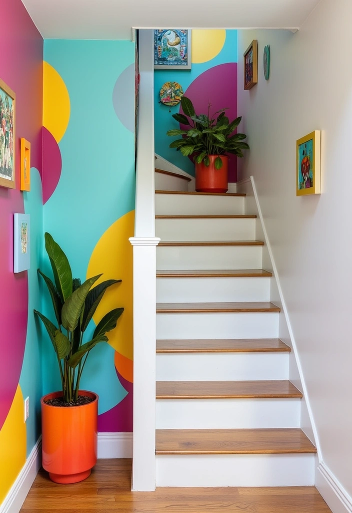 22 Basement Stairwell Ideas That Will Transform Your Space into a Stunning Entryway! - 3. Colorful Statement Walls