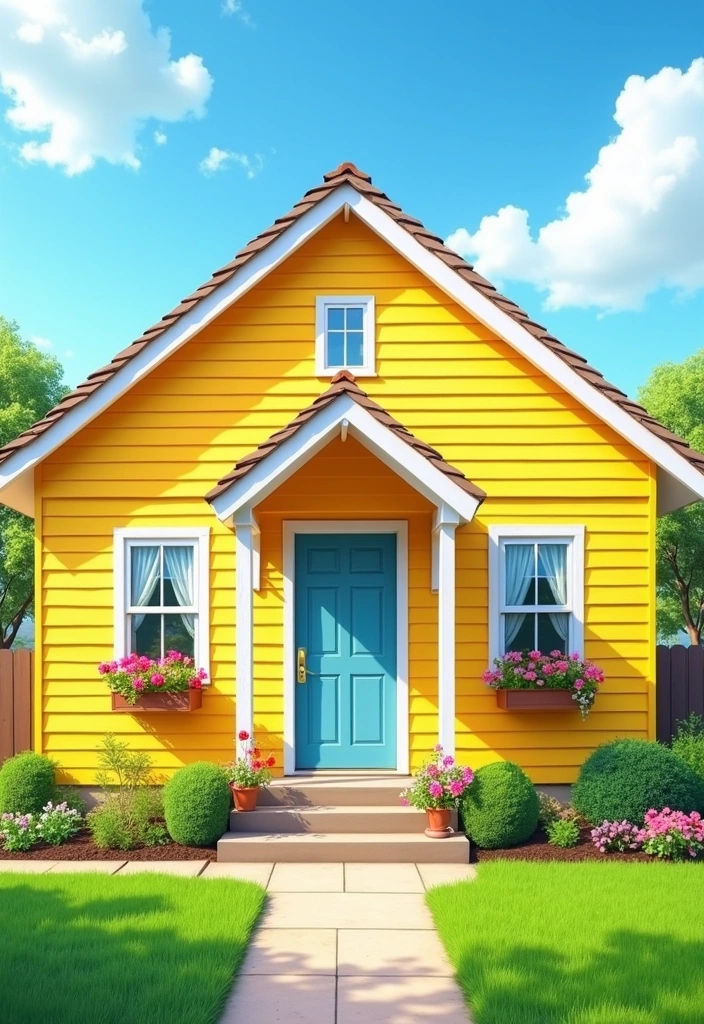 23 Best Paint Colors for Exterior of House That Will Make Your Neighbors Jealous! - 9. Bright Sunflower Yellow