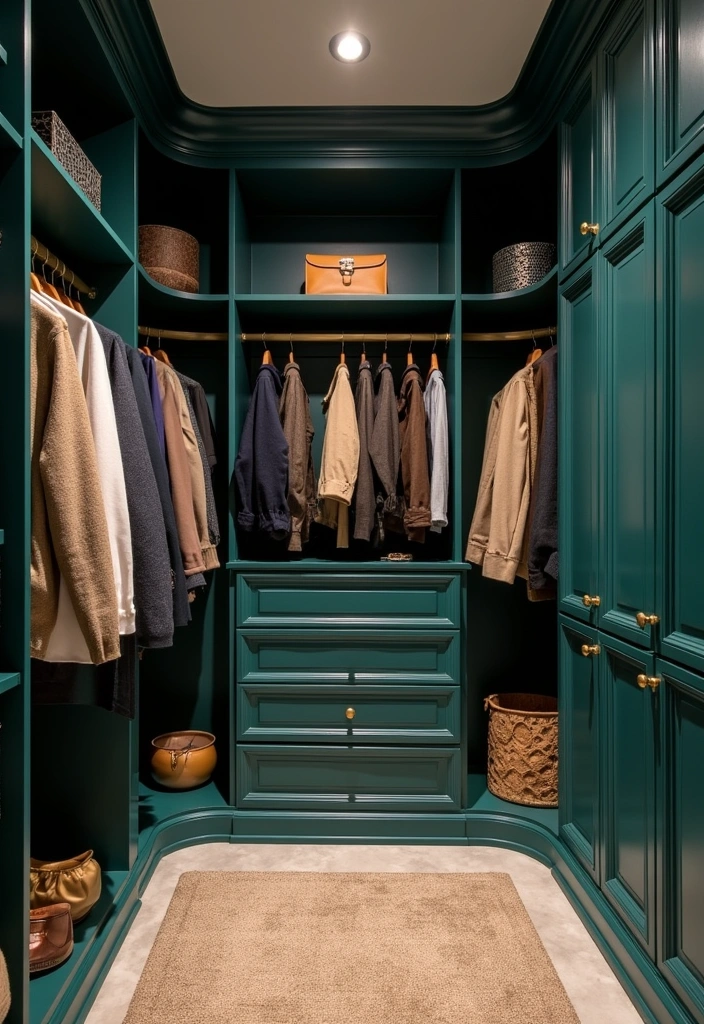 23 Best Paint Colors to Transform Your Closet Into a Stylish Sanctuary! - 10. Deep Teal: Rich and Luxurious