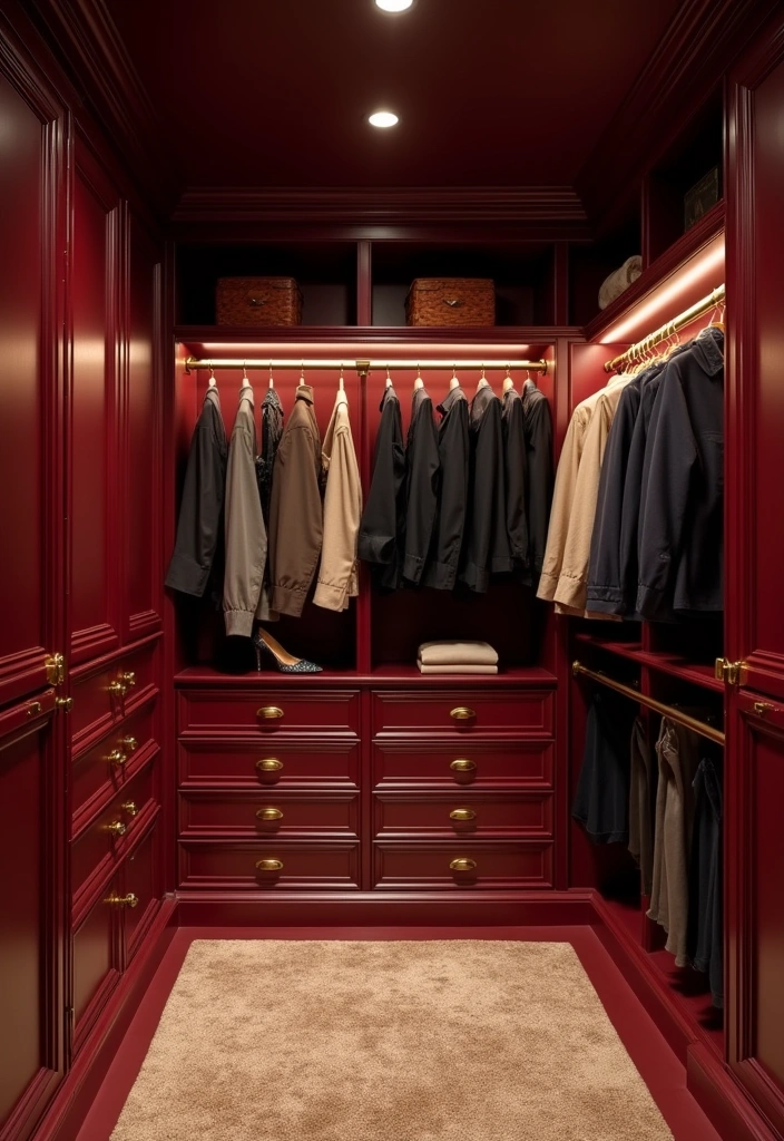 23 Best Paint Colors to Transform Your Closet Into a Stylish Sanctuary! - 17. Rich Burgundy: Opulence and Depth