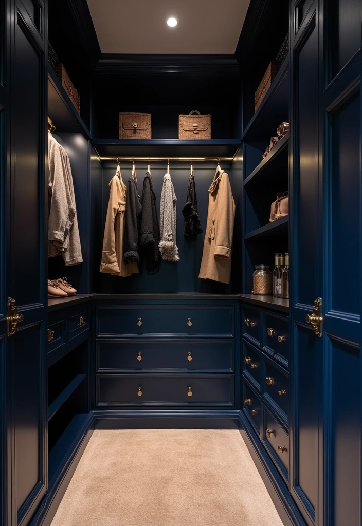 23 Best Paint Colors to Transform Your Closet Into a Stylish Sanctuary! - 21. Midnight Navy: Sophisticated Depth