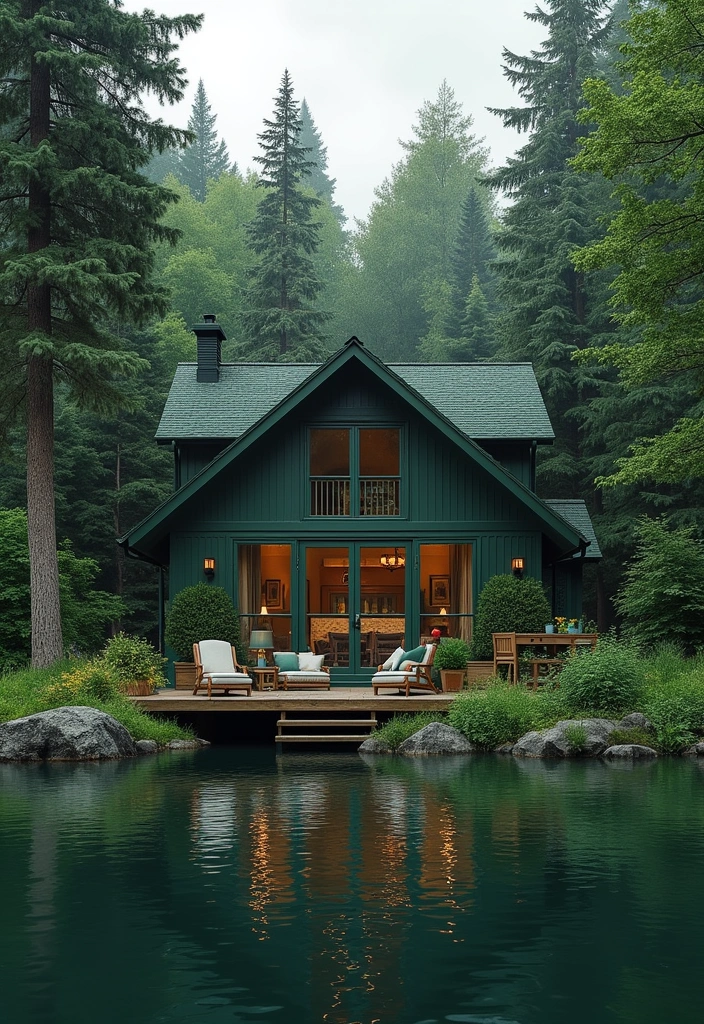 23 Inspiring Lake House Exterior Paint Colors That Will Make You Want to Move In! - 16. Deep Forest Green