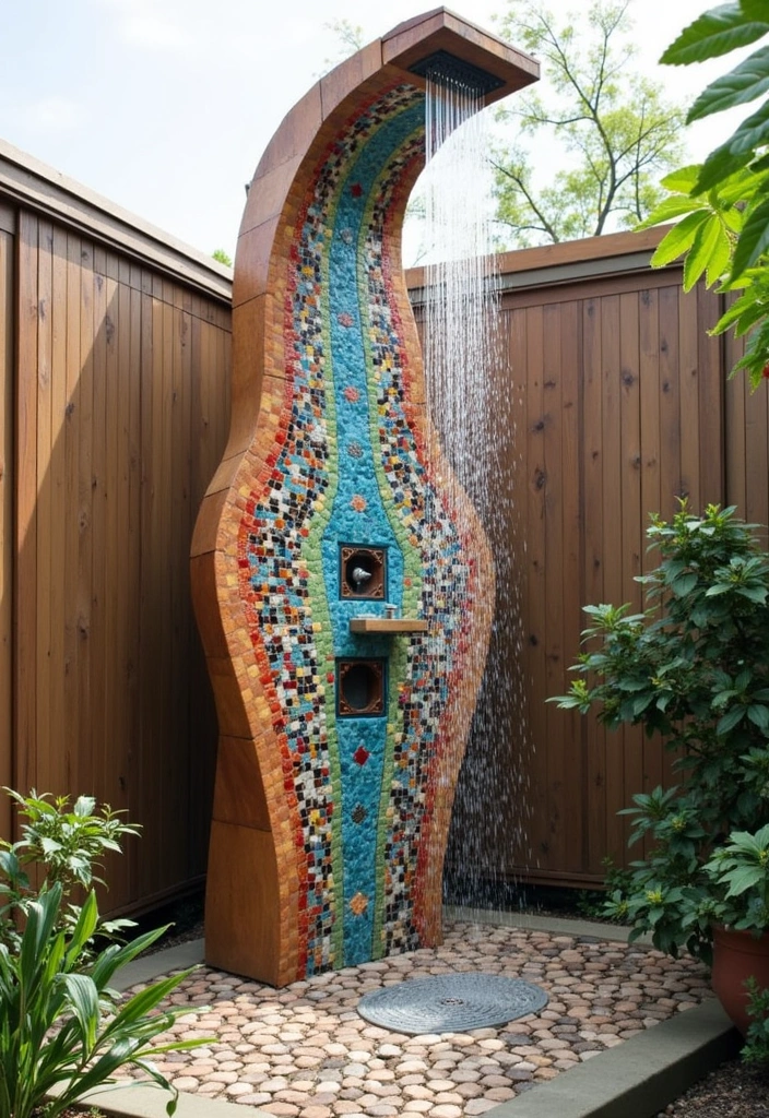 23 Outdoor Shower Ideas That'll Make You Dream of Summer (You Won't Believe #15!) - 13. Artistic Shower Installation