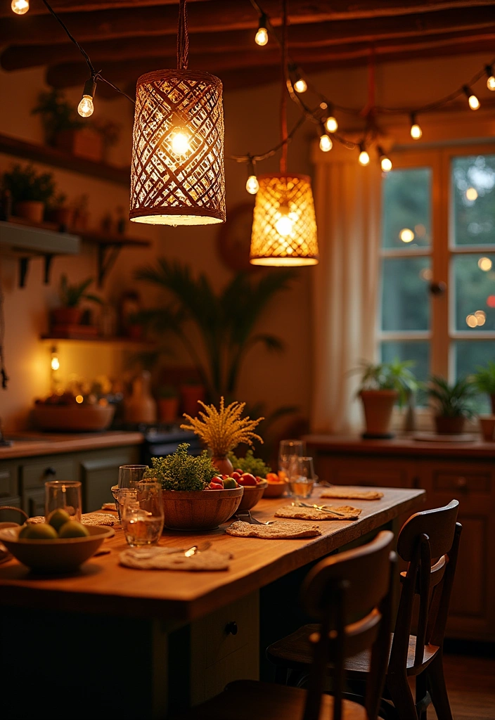 24 Boho Kitchen Ideas That'll Transform Your Space into a Cozy Oasis! - 6. Play with Lighting