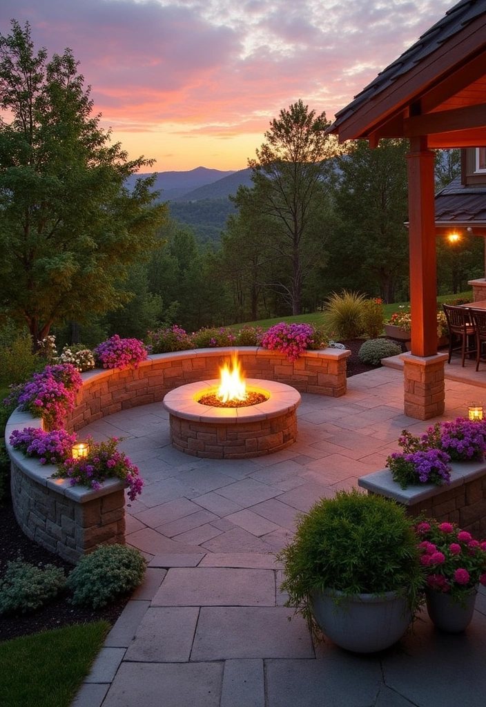 24 Outdoor Fire Pit Seating Area Ideas That'll Make Your Backyard the Place to Be! - 11. Fire Pit with Built-in Planters