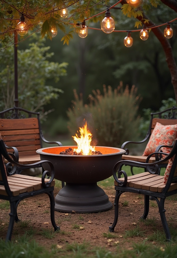 24 Outdoor Fire Pit Seating Area Ideas That'll Make Your Backyard the Place to Be! - 12. Vintage Fire Pit with Antique Furniture