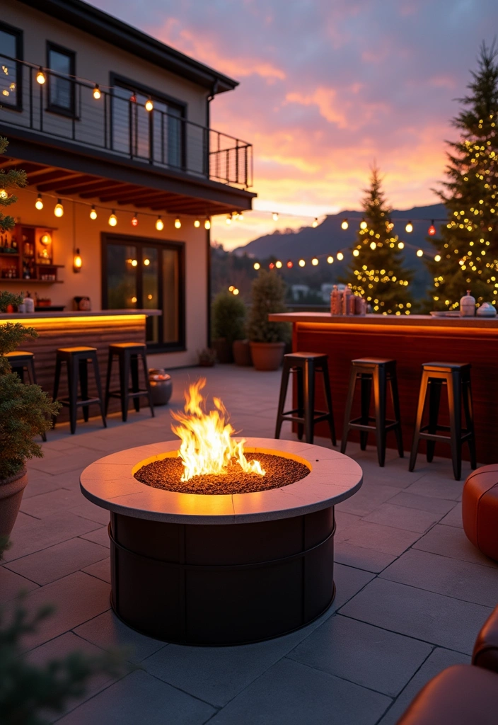 24 Outdoor Fire Pit Seating Area Ideas That'll Make Your Backyard the Place to Be! - 15. Stylish Fire Pit with Outdoor Bar