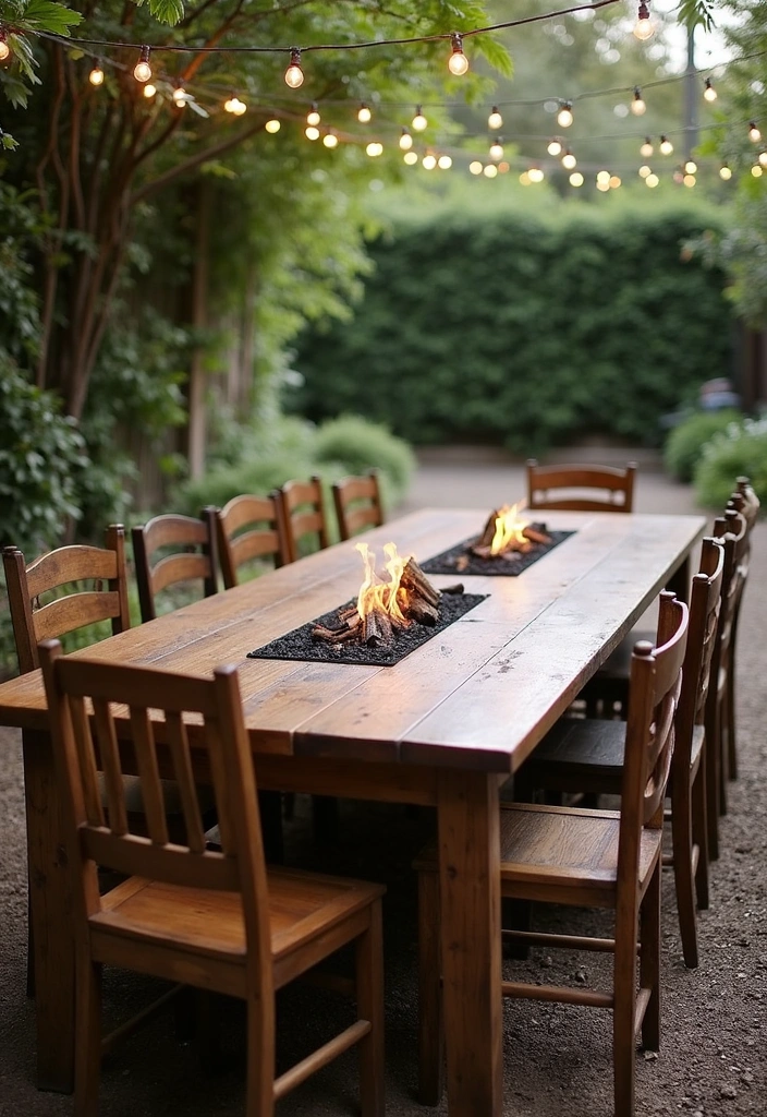 24 Outdoor Fire Pit Seating Area Ideas That'll Make Your Backyard the Place to Be! - 17. Farmhouse Table with Fire Pit Integration