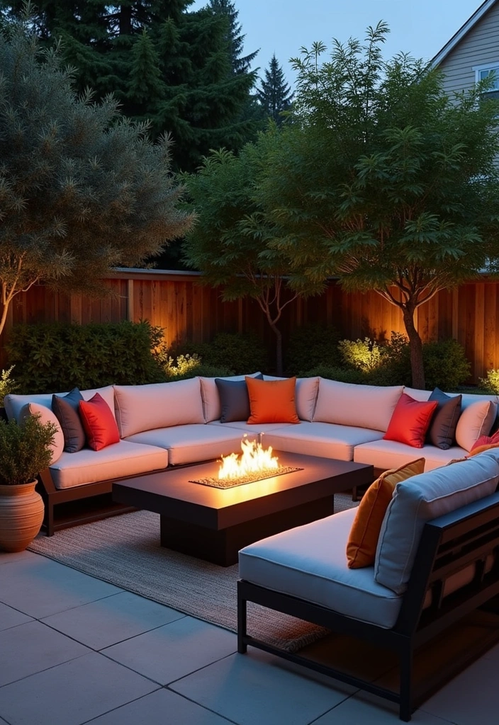 24 Outdoor Fire Pit Seating Area Ideas That'll Make Your Backyard the Place to Be! - 6. Chic Patio Lounge with Sectional Sofa