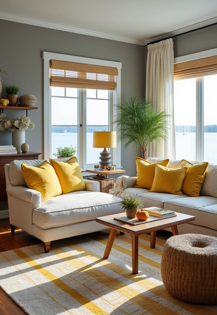 25 Stunning Modern Lake House Color Schemes That Will Transform Your Space! - 11. Vibrant Yellow and Gray