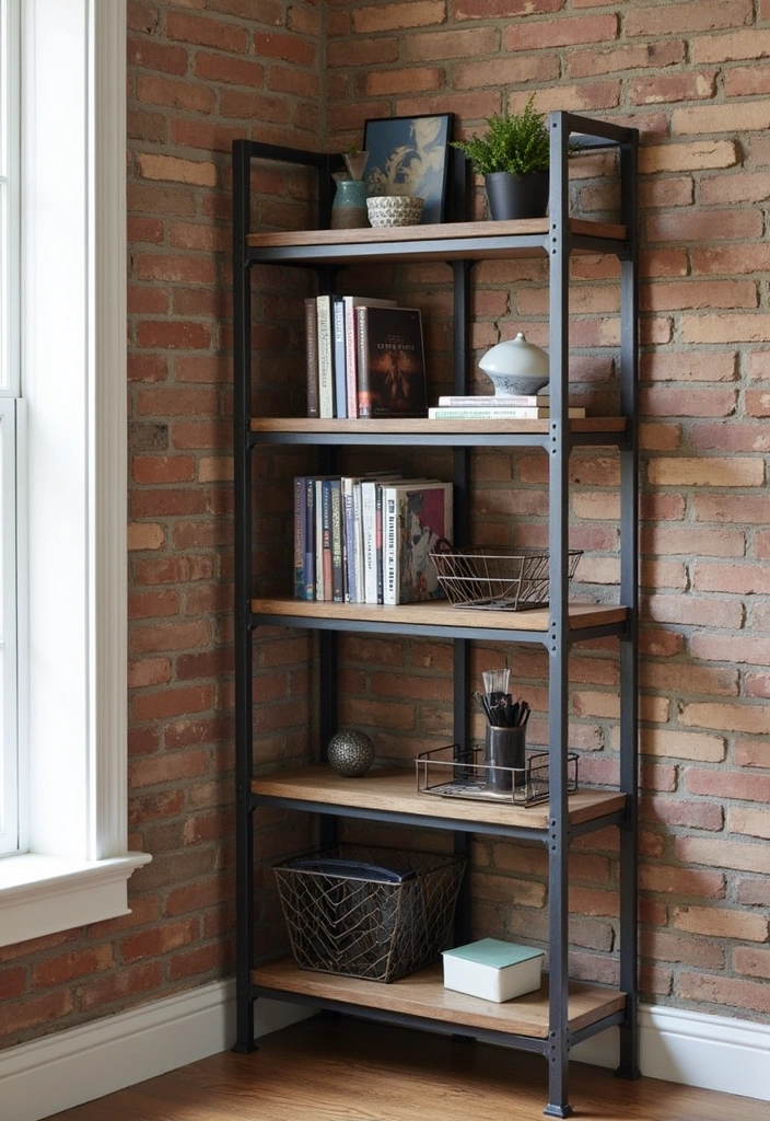 26 Corner Bookshelf Ideas That Will Transform Your Space! - 4. Industrial Style Corner Bookshelf