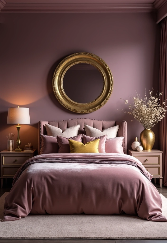 26 Mauve Bedroom Ideas That'll Transform Your Space into a Dreamy Retreat! - 1. Elegant Mauve and Gold Accents