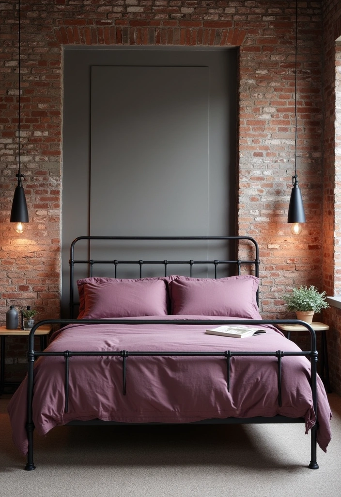 26 Mauve Bedroom Ideas That'll Transform Your Space into a Dreamy Retreat! - 13. Industrial Chic Mauve Bedroom