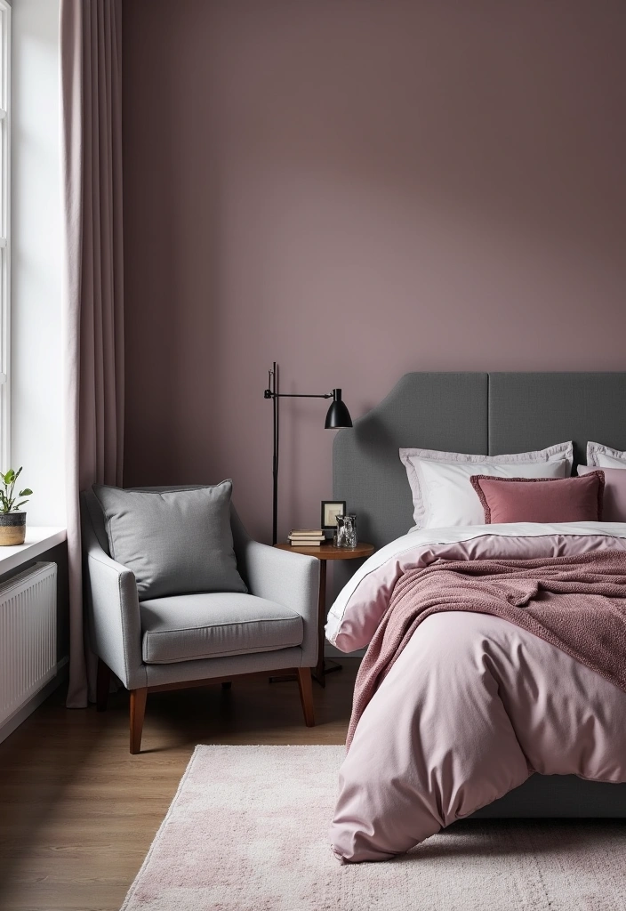 26 Mauve Bedroom Ideas That'll Transform Your Space into a Dreamy Retreat! - 5. Mauve and Grey Harmony