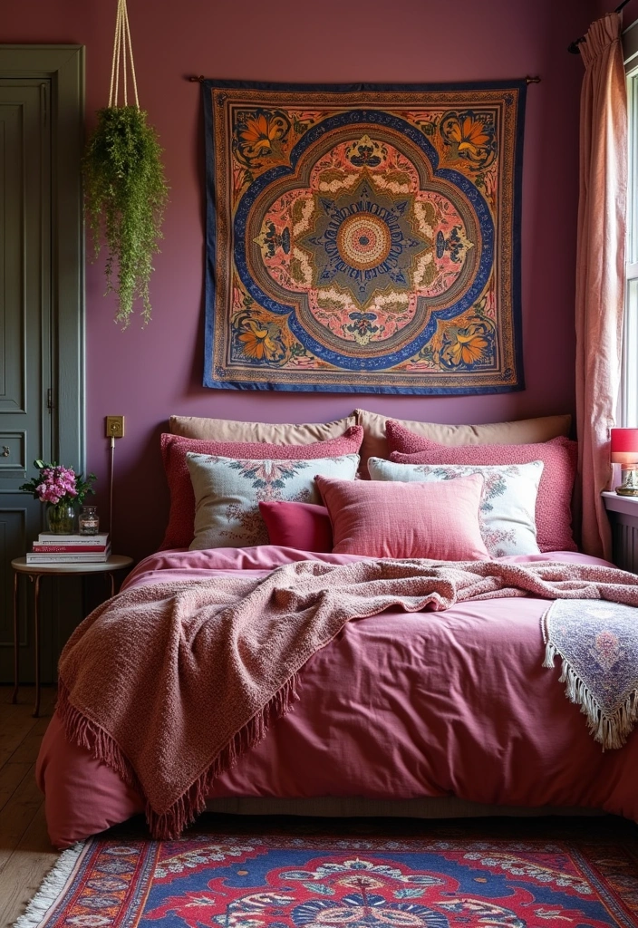 26 Mauve Bedroom Ideas That'll Transform Your Space into a Dreamy Retreat! - 6. Bohemian Mauve Retreat