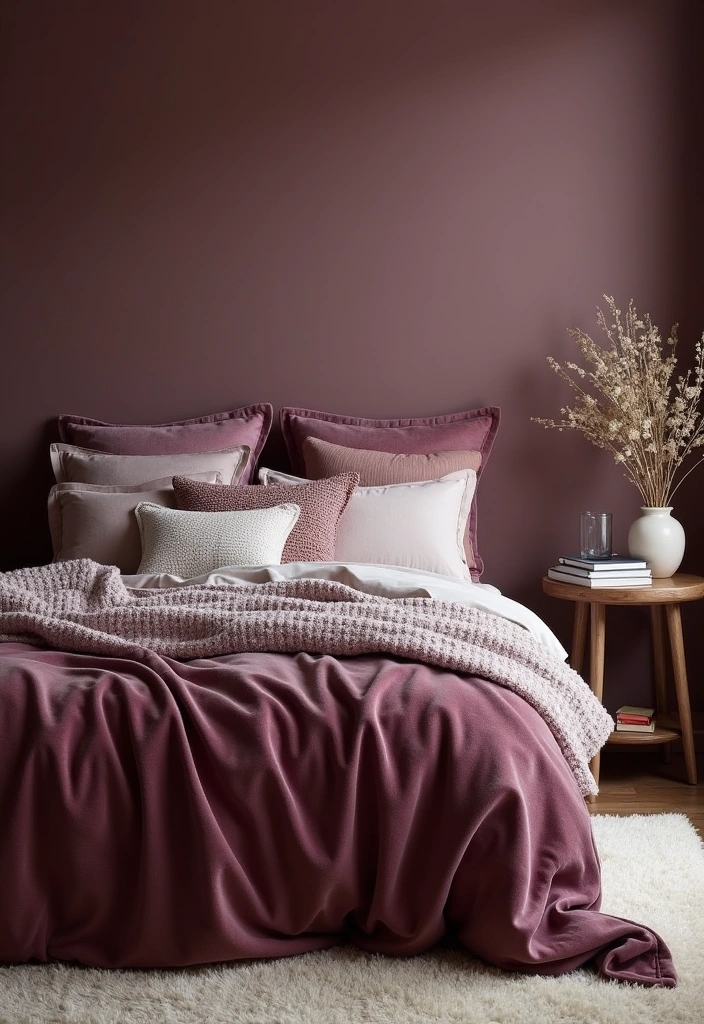 26 Mauve Bedroom Ideas That'll Transform Your Space into a Dreamy Retreat! - 9. Layered Mauve Textiles