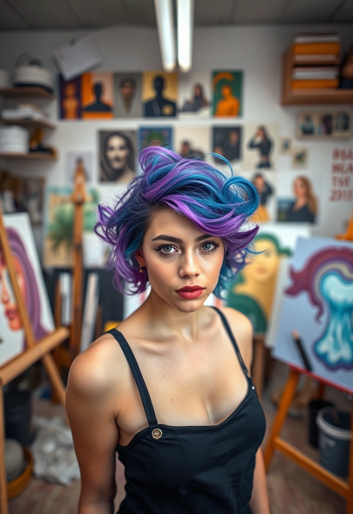 21 Vibrant Hairstyles for Purple Hair That'll Turn Heads Everywhere! - 13. Colorful Purple and Blue Swirls