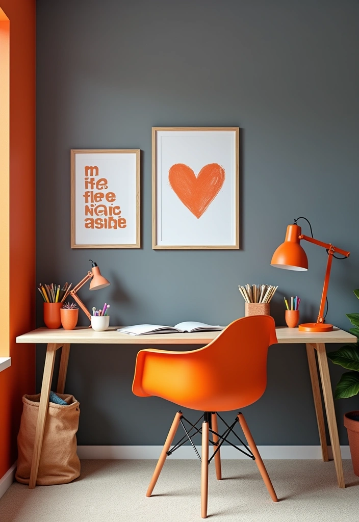 27 Two Colors Room Paint Ideas That'll Transform Your Space Instantly! - 15. Cool Gray and Bright Orange