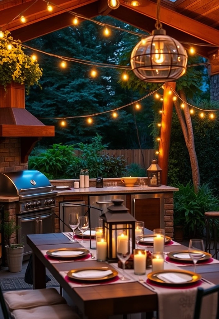 24 Cheap Outdoor Kitchen Ideas That Will Transform Your Backyard into a Culinary Paradise! - 9. Elegant String Lighting