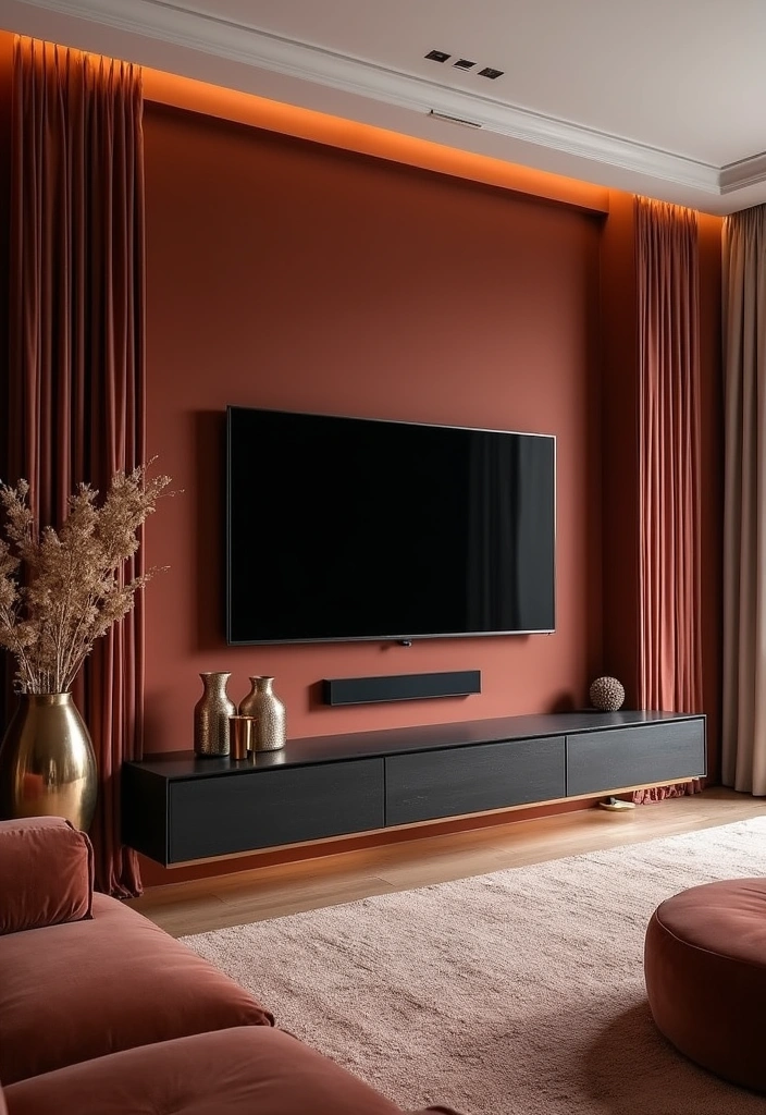 28 Modern Living Room TV Wall Ideas That'll Make You Rethink Your Space! - 18. Luxe Velvet Accents