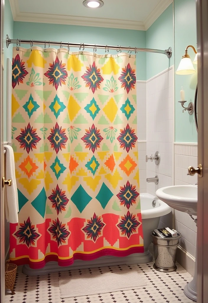 25 Moody Vintage Bathroom Decor Ideas That'll Transform Your Space! - 12. Retro Shower Curtain