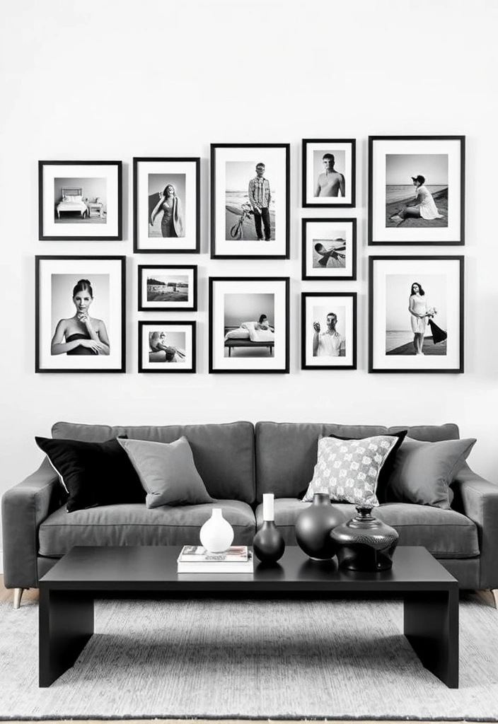 21 Inspiring Photo Wall Ideas That Will Transform Your Space! - 11. The Chic Monochrome