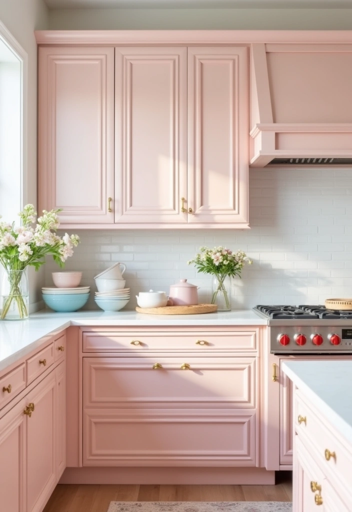 21 Kitchen Cabinet Colors That Hide Dirt (You Won't Believe #10!) - 12. Soft Blush Pink