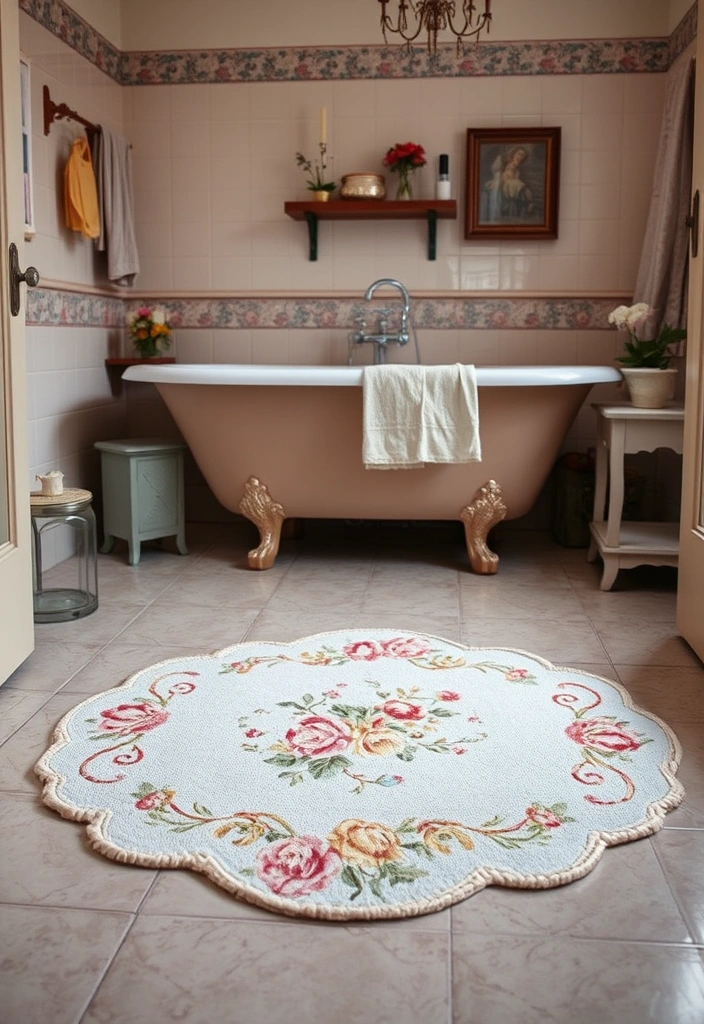 25 Moody Vintage Bathroom Decor Ideas That'll Transform Your Space! - 20. Vintage Bath Mats