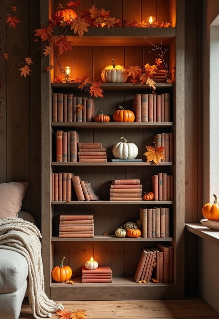 21 Bookshelf Ideas That'll Transform Your Space Into a Cozy Haven! - 17. Seasonal Decor