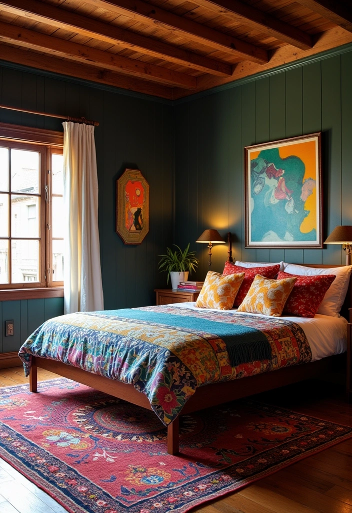 26 Dark Wood Bedroom Ideas That'll Make You Want to Curl Up for Days! - 12. Colorful Accents