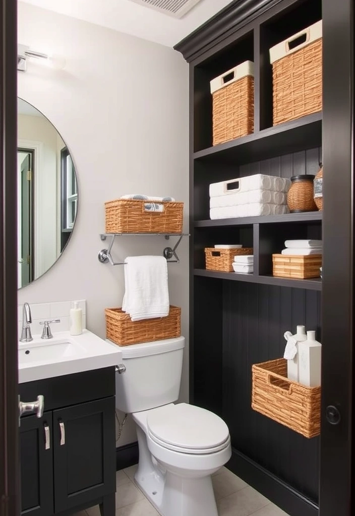 22 Moody Bathroom Designs That Will Transform Your Space into a Luxurious Retreat! - 15. Custom Storage Solutions