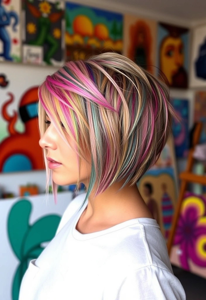 24 Whimsical Long Pixie Bob Ideas That Will Transform Your Look! - 12. Textured Pixie Bob with Colorful Streaks