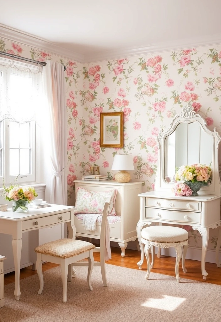 21 Cottagecore Bedroom Ideas That'll Make You Feel Like You're in a Fairytale! - 1. Floral Wallpaper Wonderland