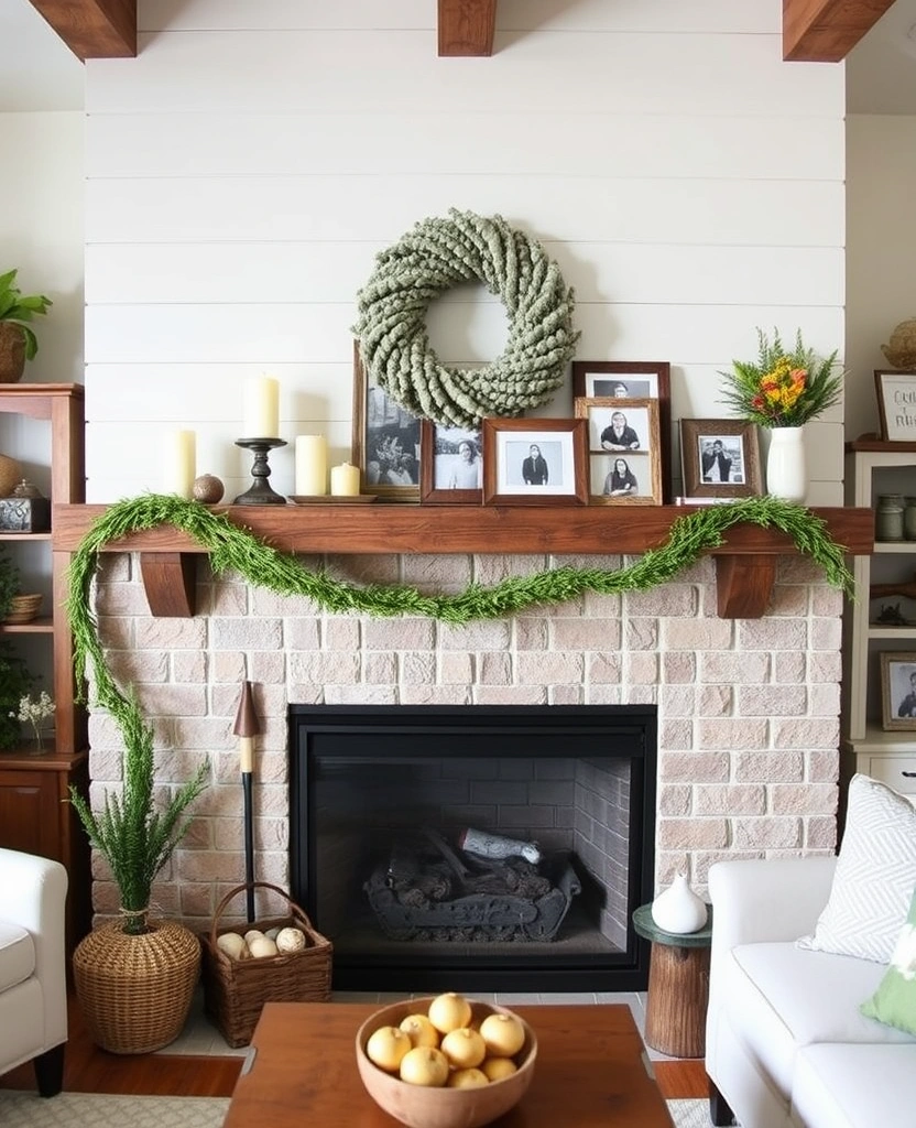 22 Charming Farmhouse Living Room Ideas That Will Steal Your Heart! - 20. Cozy Fireplace Mantel