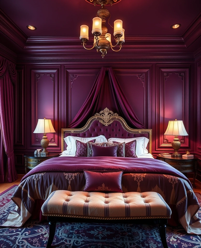 22 Romantic Bedroom Paint Colors That'll Make You Fall in Love Again! - 31. Rich Plum - Opulent Romance