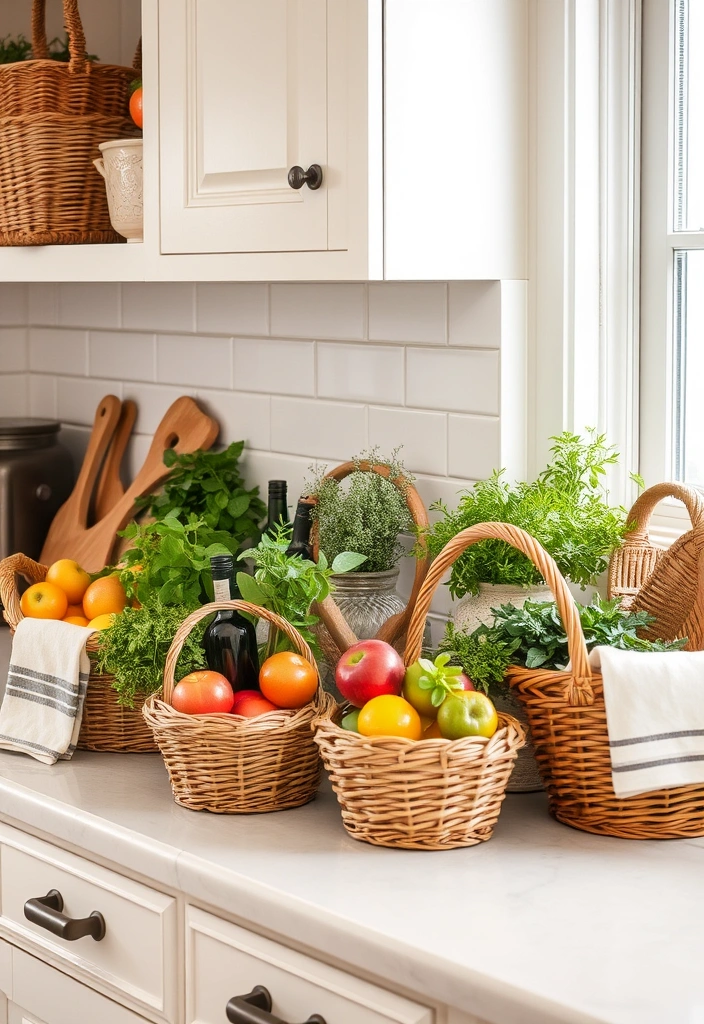 27 Small Kitchen Storage Ideas That'll Transform Your Space! - 8. Use Baskets for Aesthetic Storage