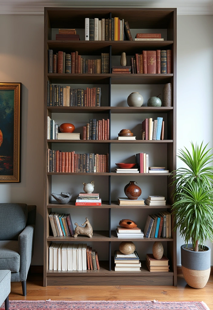 21 Bookshelf Ideas That'll Transform Your Space Into a Cozy Haven! - 13. Artistic Arrangements