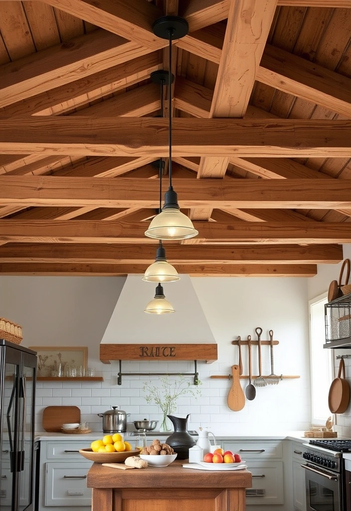 23 Cottagecore Kitchen Designs That Will Make You Feel Like You’re in a Fairytale! - 2. Rustic Wooden Beams