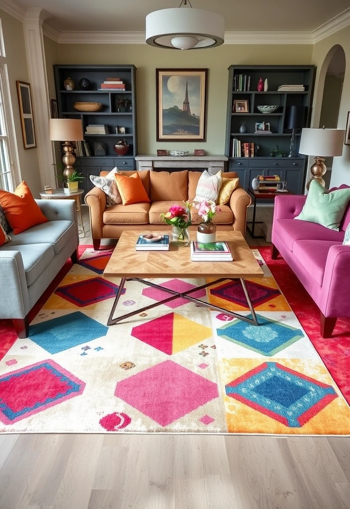 21 Colorful Home Decor Ideas That Will Ignite Your Inner Maximalist! - 9. Fun and Funky Rugs