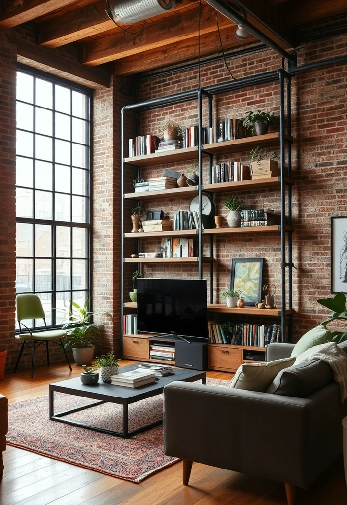 21 Elegant Built-In Shelves Ideas For The Living Room (You Won't Believe #11!) - 5. Industrial Style Shelving