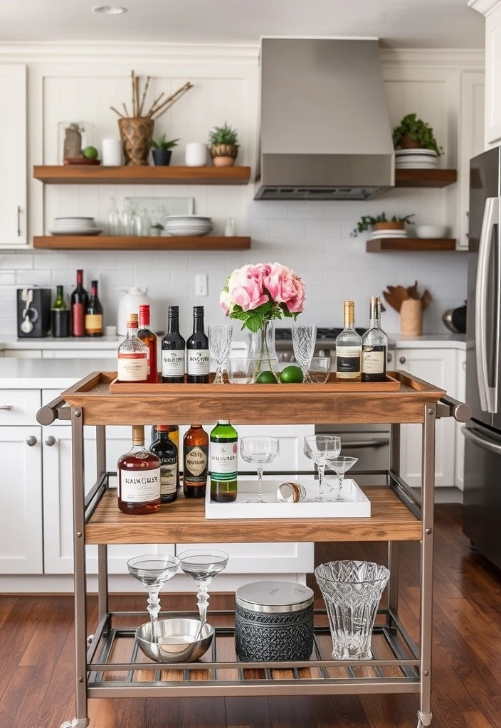 18 Stunning Modern Farmhouse Kitchen Ideas That'll Transform Your Space! - 14. Stylish Bar Carts for Entertaining